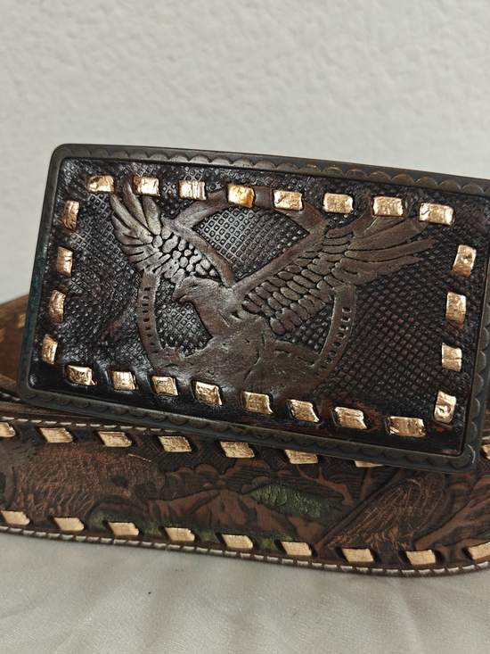 Fossil VTG Western Eagle Embossed Leather Belt Copper  display picture 1